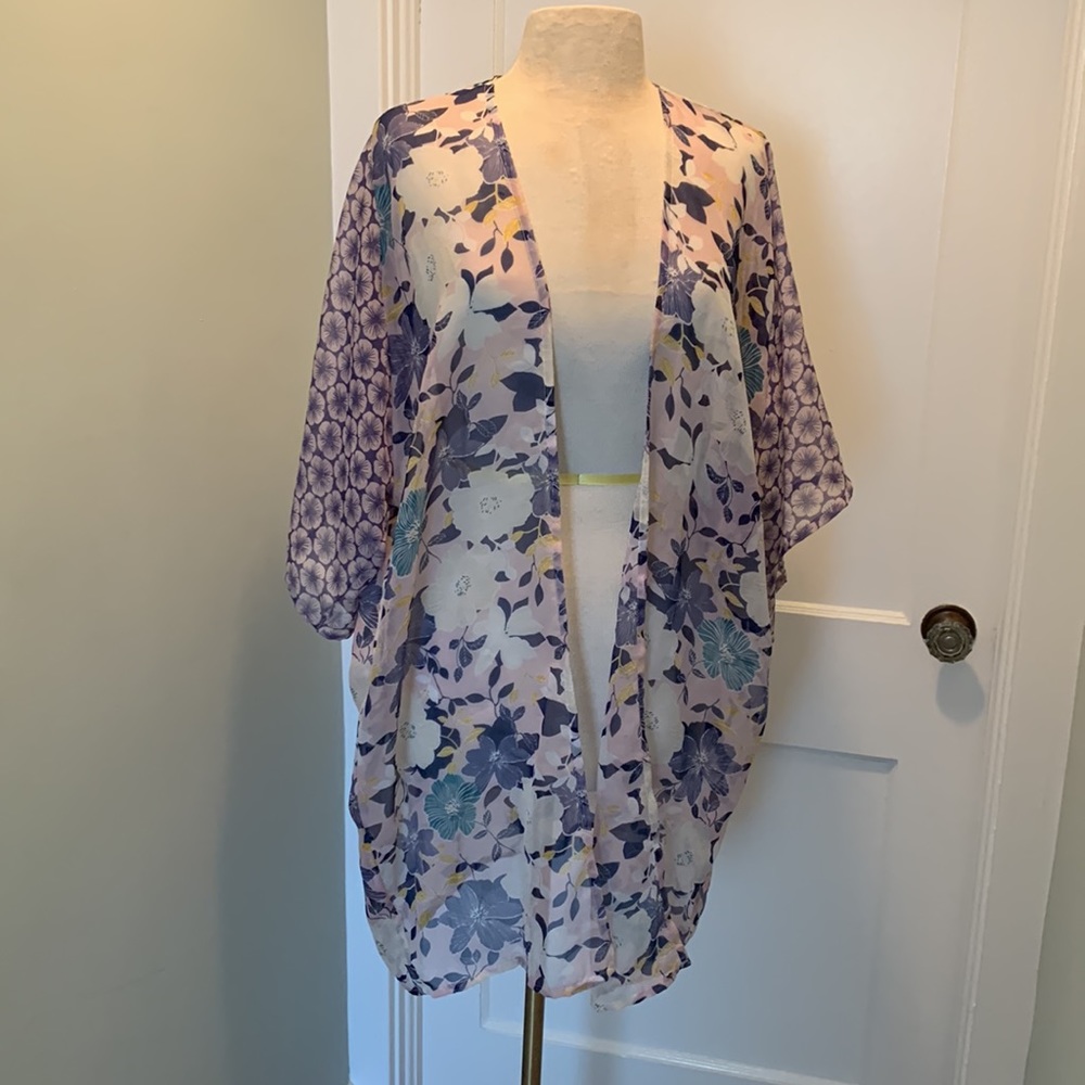 Beautiful Sonoma Sheer Floral Kimono Topper One Size Fits Most - Like New